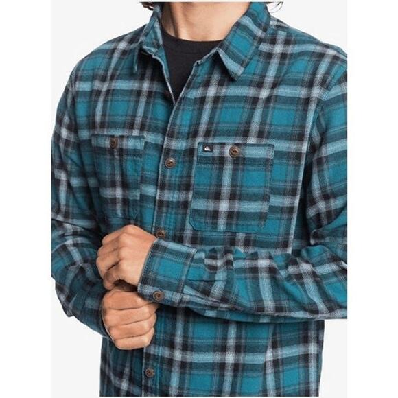 NWT QUIKSILVER Men's Plaid Long‎ Sleeve Shadow Sets Blue Coral Shirt Size S - Picture 1 of 9